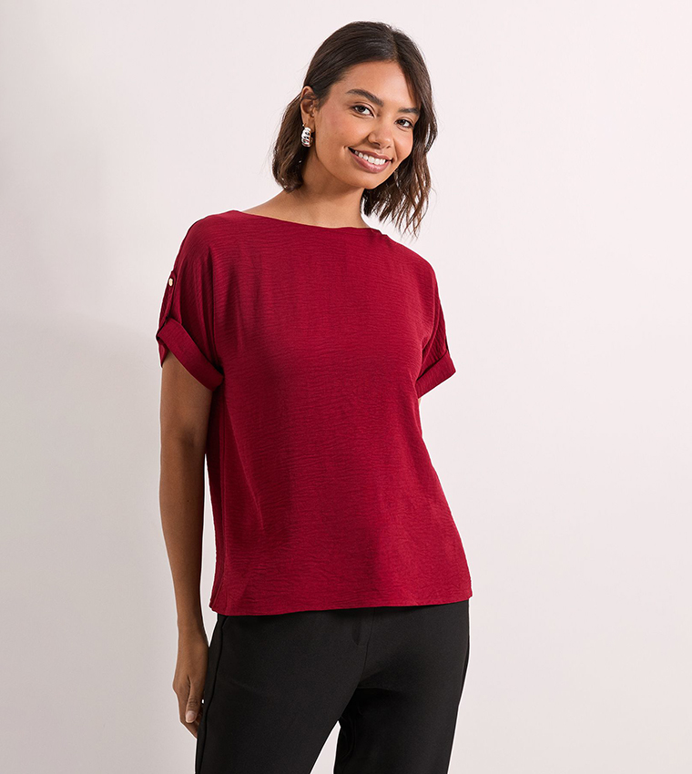 Solid Roll Sleeves Top