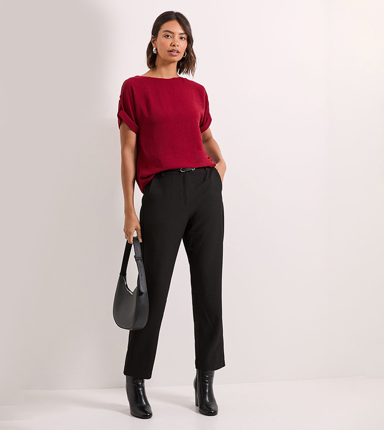 Solid Roll Sleeves Top