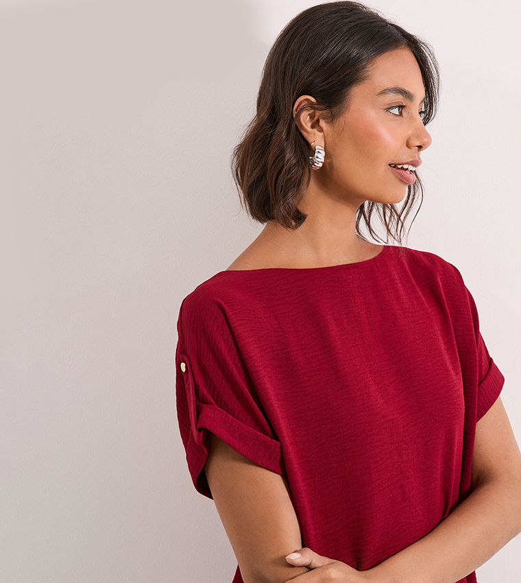 Solid Roll Sleeves Top