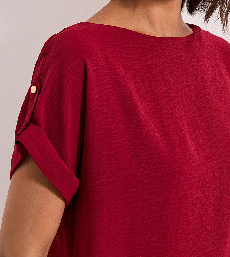 Solid Roll Sleeves Top