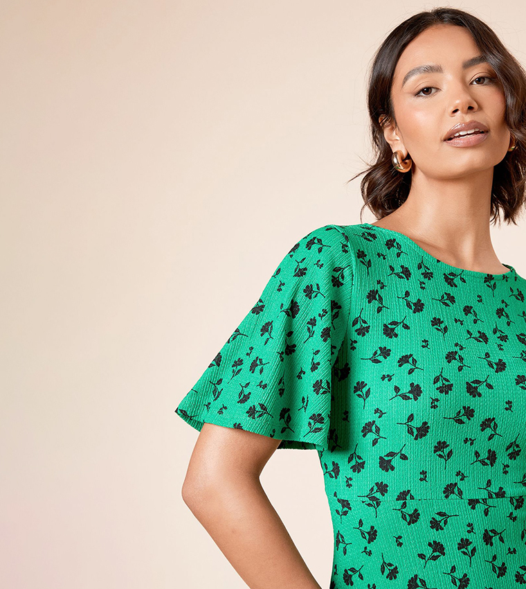 Floral Print Short Sleeves Midi Dress