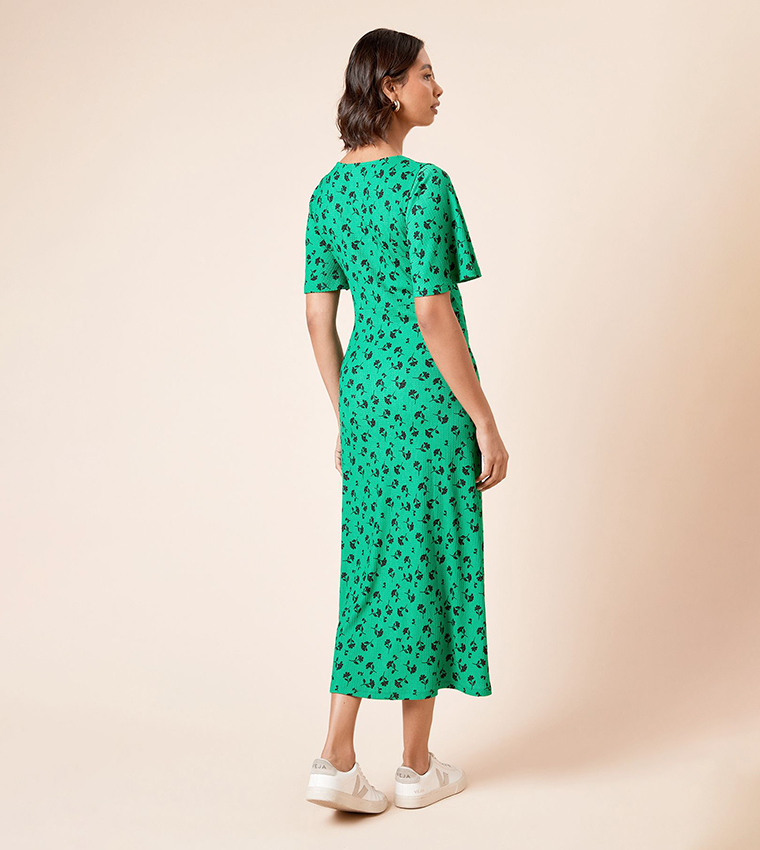 Floral Print Short Sleeves Midi Dress