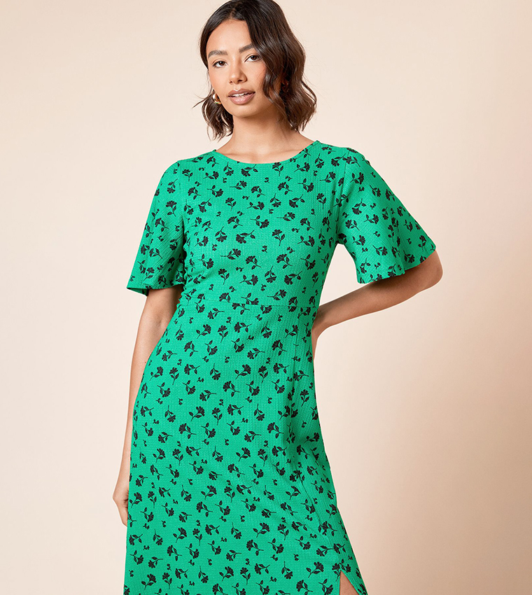 Floral Print Short Sleeves Midi Dress