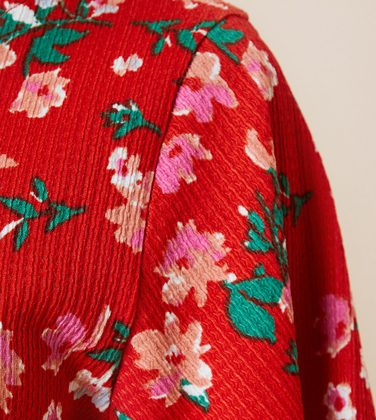 Petite Floral Print Short Sleeves Midi Dress