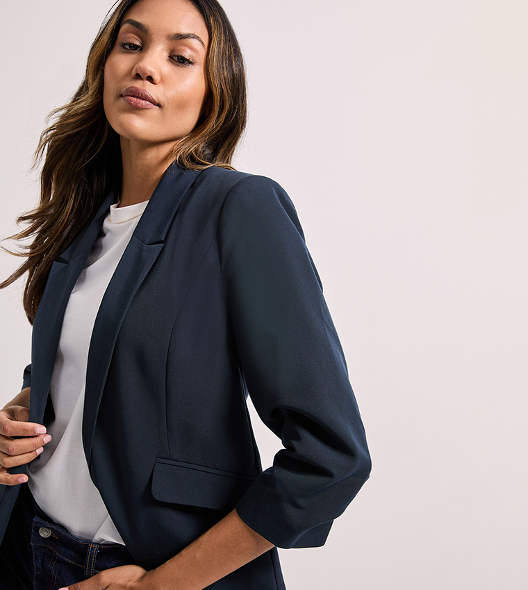 Solid 3/4 Sleeves Blazer