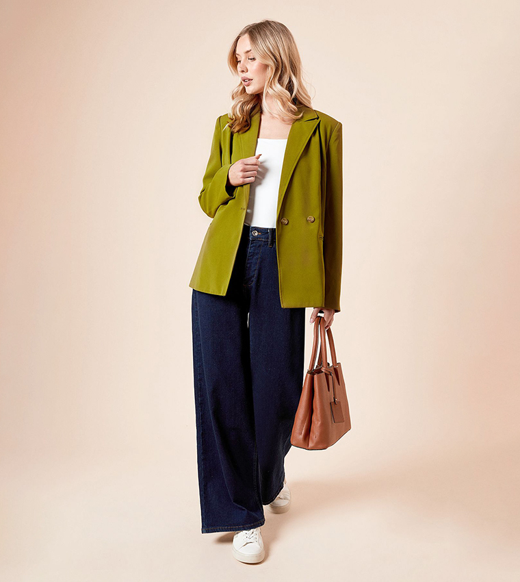 Tailored Seam Front Detail Double Breasted Blazer