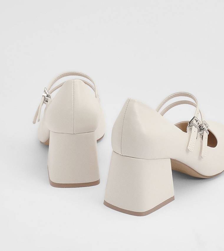 Wide Fit Dawn Faux Leather Double Mary Jane Block Heel Pumps