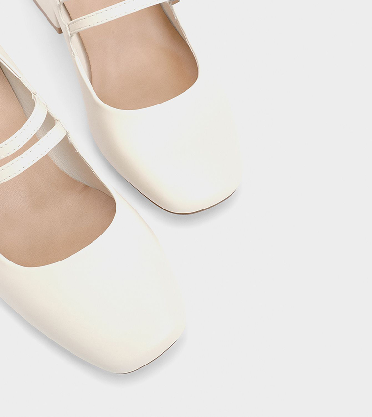 Wide Fit Dawn Faux Leather Double Mary Jane Block Heel Pumps