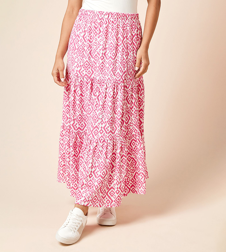 Petite Printed Jersey Tiered Maxi Skirt