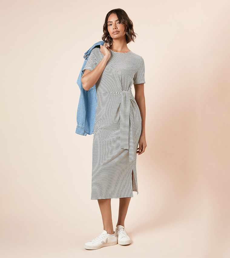 dorothy perkins t shirt dress Cobalt Dorothy Perkins Tie Detail Short Sleeve Jersey Midi Dress