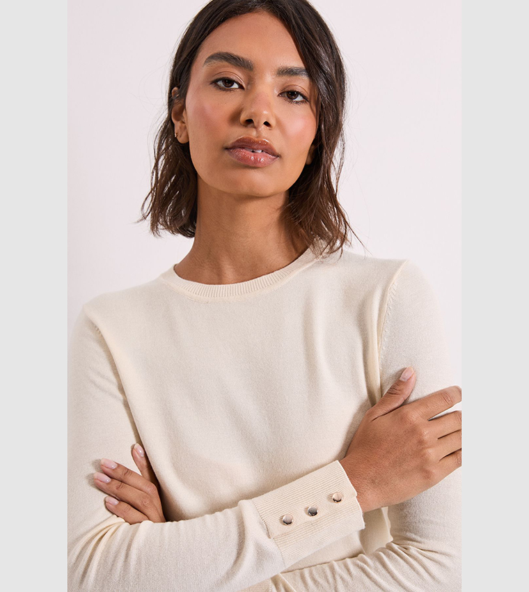 Dorothy Perkins  Round Neck Sweaters - White Round Neck Sweaters