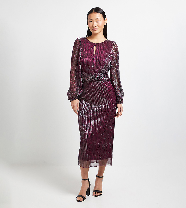 Buy Dorothy Perkins Petite Dp Luxe Sparkle Plisse Jersey Keyhole Midi Party  Dress In Pink | 6thstreet UAE