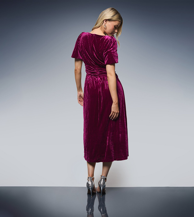 Dp Luxe Gathered Waist Velvet Midi Dress