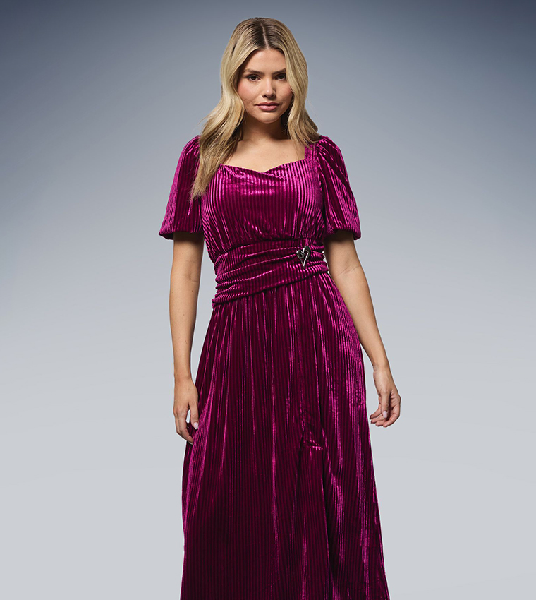 Dp Luxe Gathered Waist Velvet Midi Dress