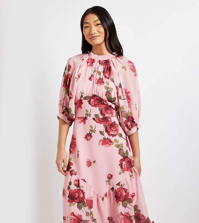 Petite Printed Chiffon Empire Maxi Dress