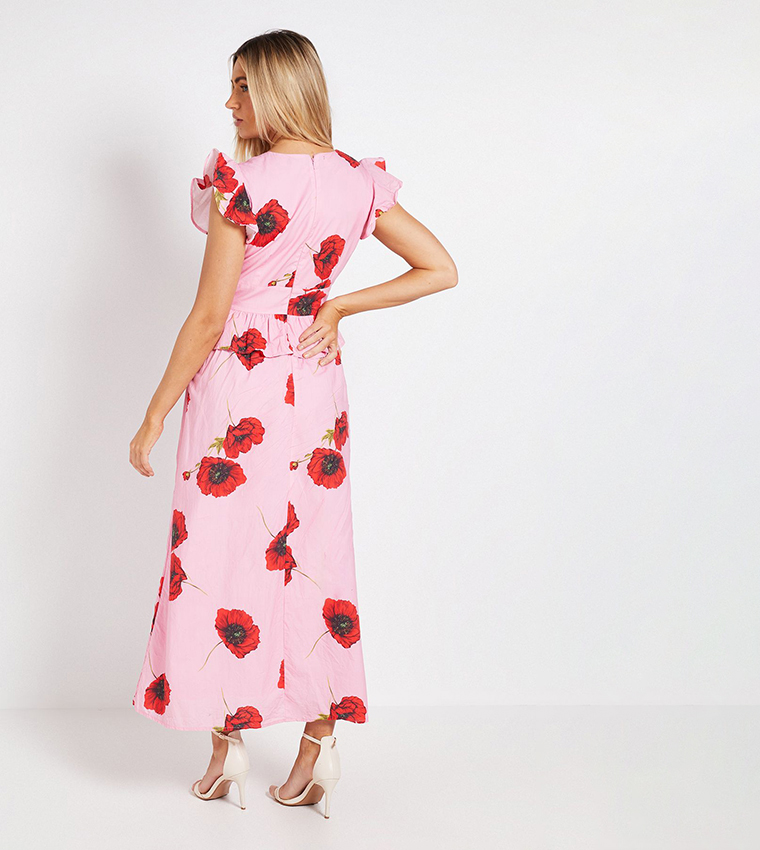 dorothy perkins peplum dress Dorothy Perkins Women's Petite DP Luxe Peplum Frill Detail V Neck Printed Maxi Dress in Floral | Size: 12