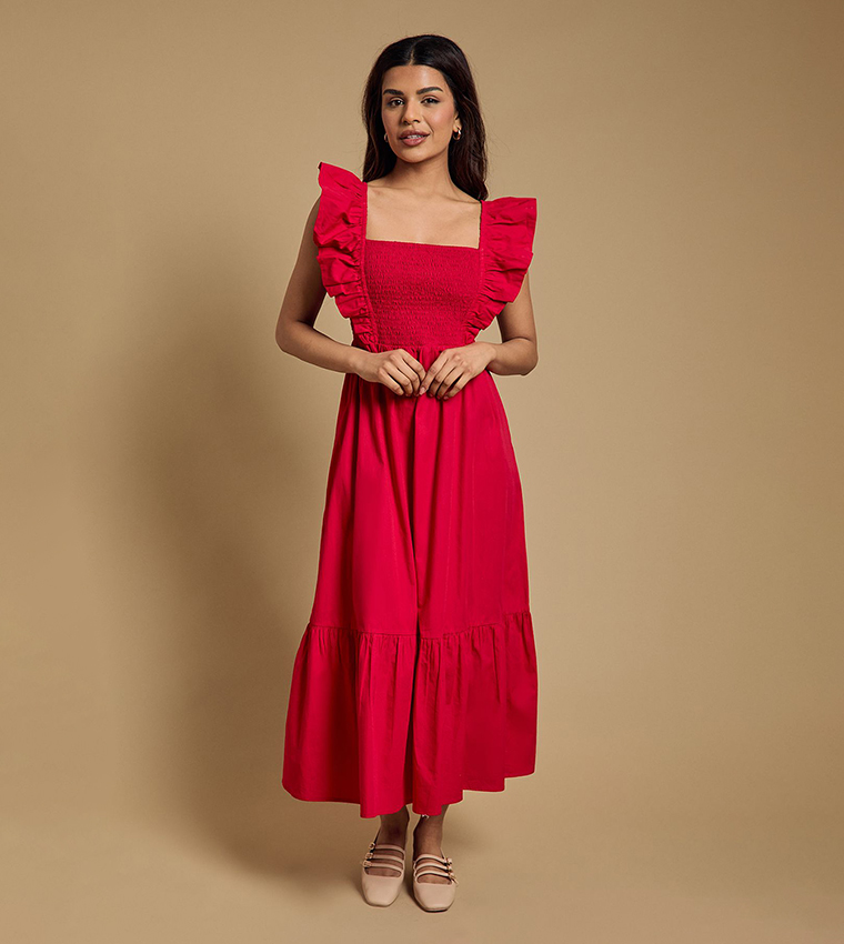 strapless open back dress Arabella Cotton Maxi Dress-Ginger, Painted Dot