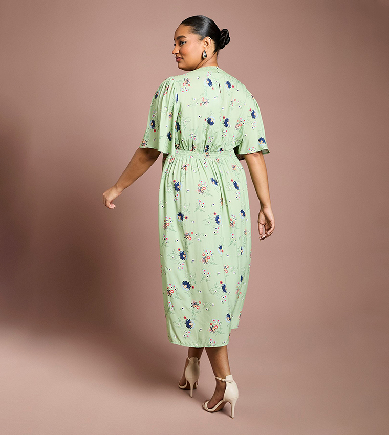 dorothy perkins green dress Green Dorothy Perkins Linear Poplin Ruffle Square Neck Midi Dress