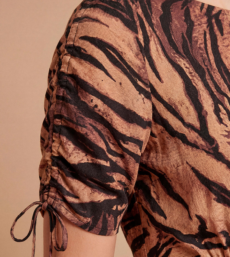 Gathered Sleeves Empire Seam Midi Dress