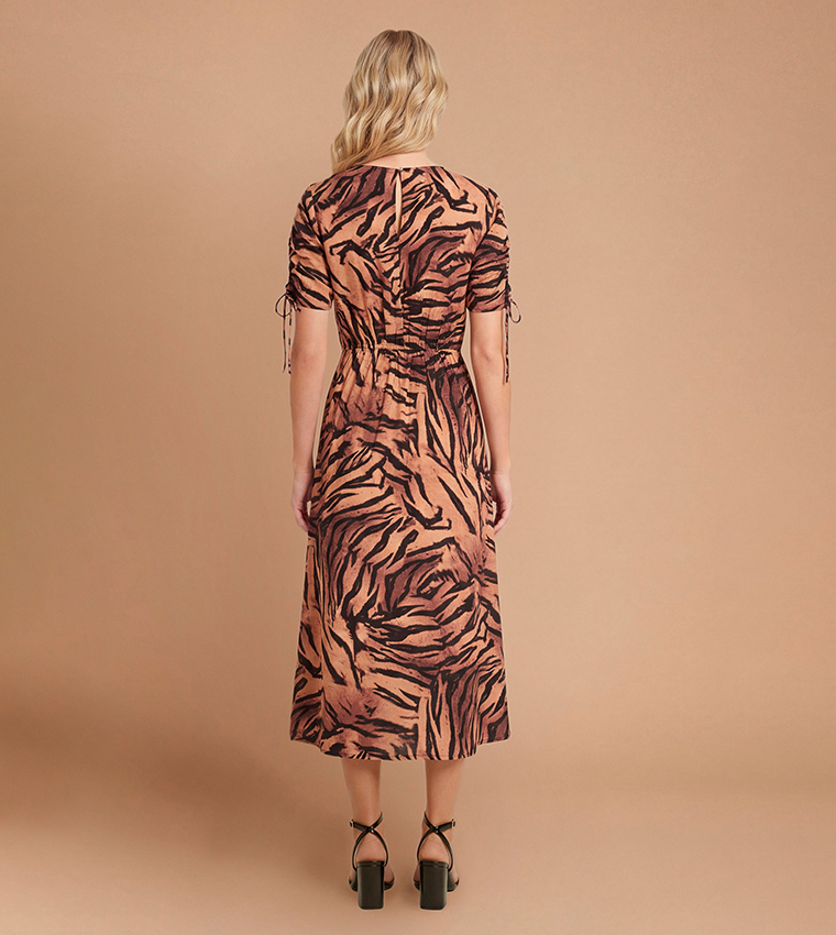 Gathered Sleeves Empire Seam Midi Dress