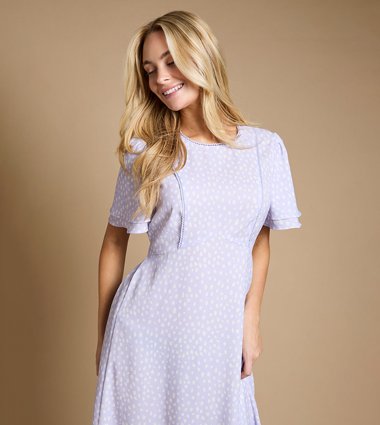 Angel Sleeves Seam Detail Midi Dress