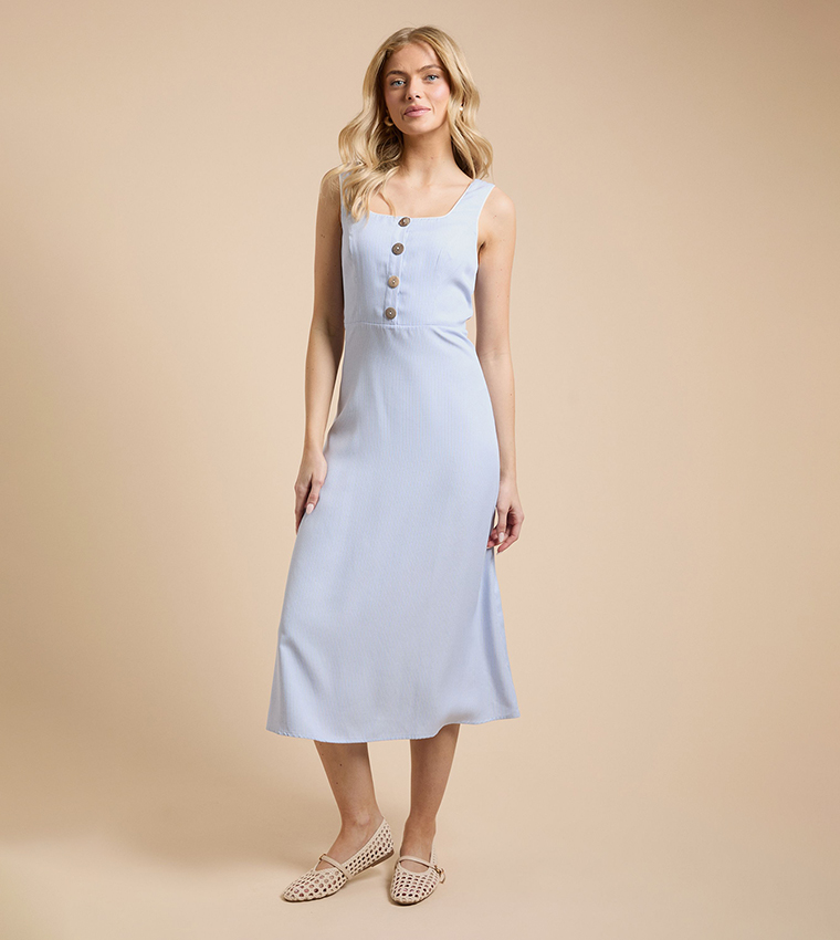 Striped Button Midi Dress