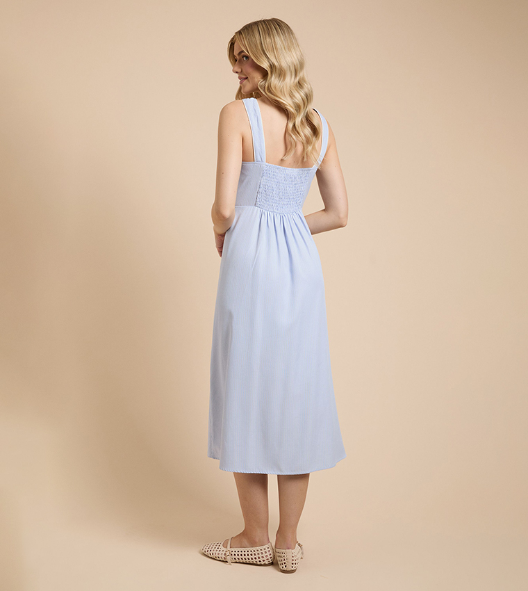 Striped Button Midi Dress