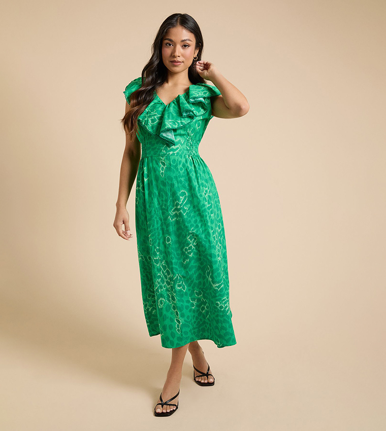 dorothy perkins green lace dress Dorothy Perkins Women's Paisley Lace Trim Long Sleeve Printed Mini Dress in Green | Size: 14