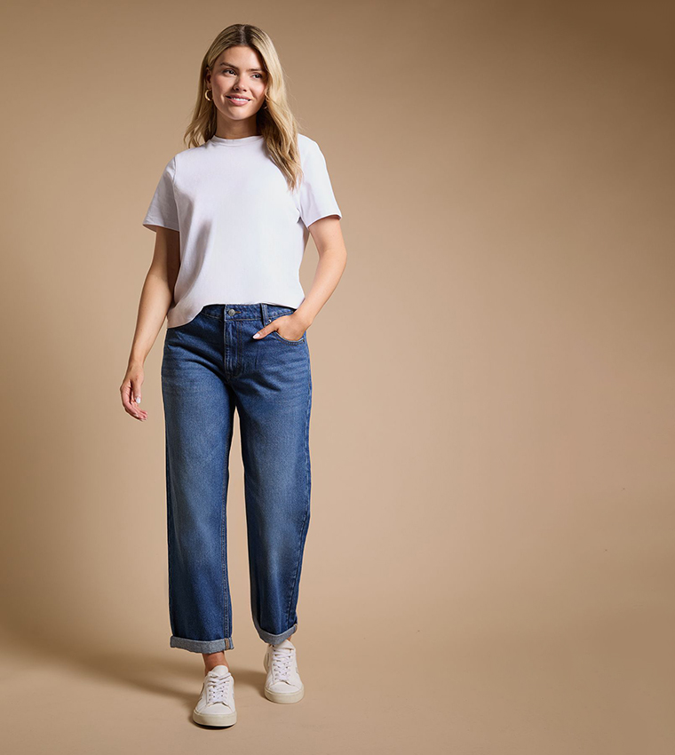 Ankle Grazer Fold Up Boyfriends Fit Jeans