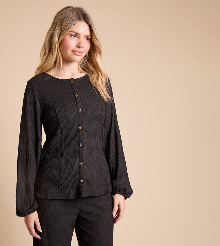 Button Front Crinkle Top
