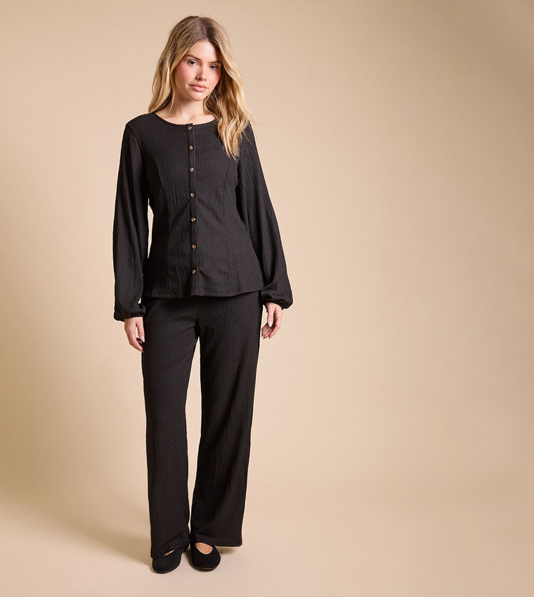 Button Front Crinkle Top