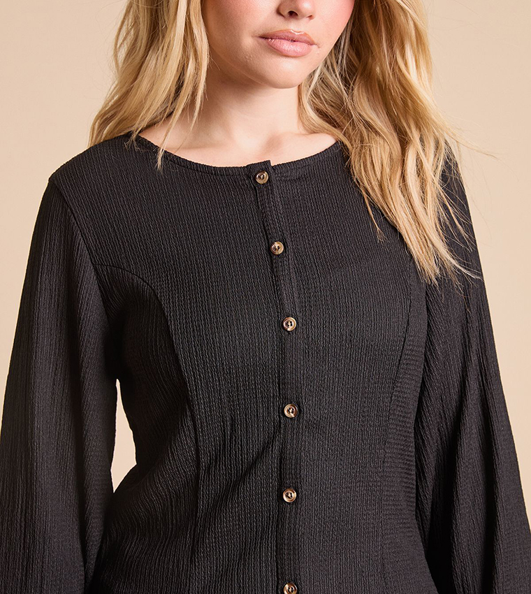 Button Front Crinkle Top