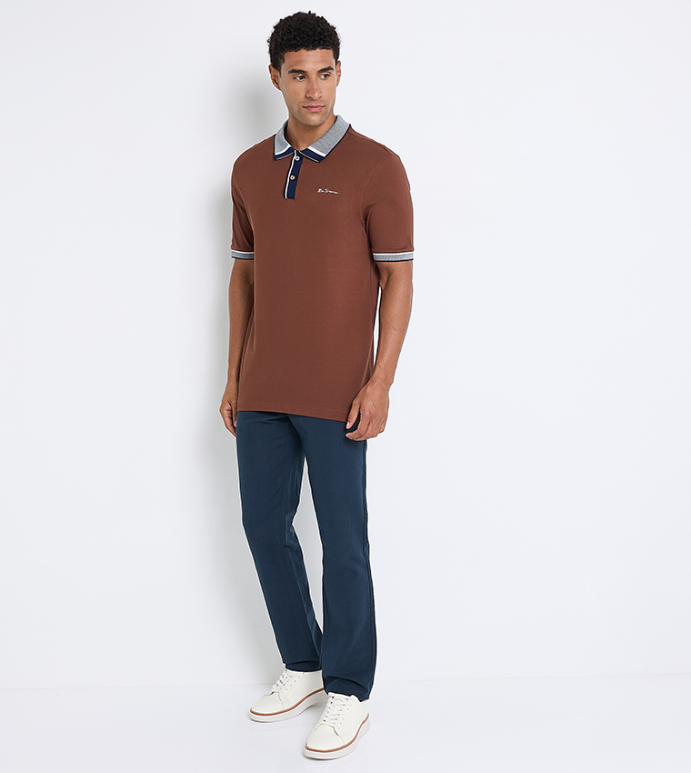 Contrast Detail Short Sleeves Polo T-Shirt