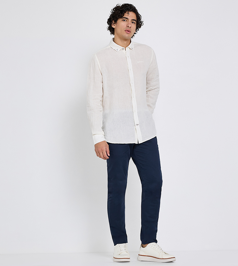 Button-Down Collar Linen Long Sleeves Shirt