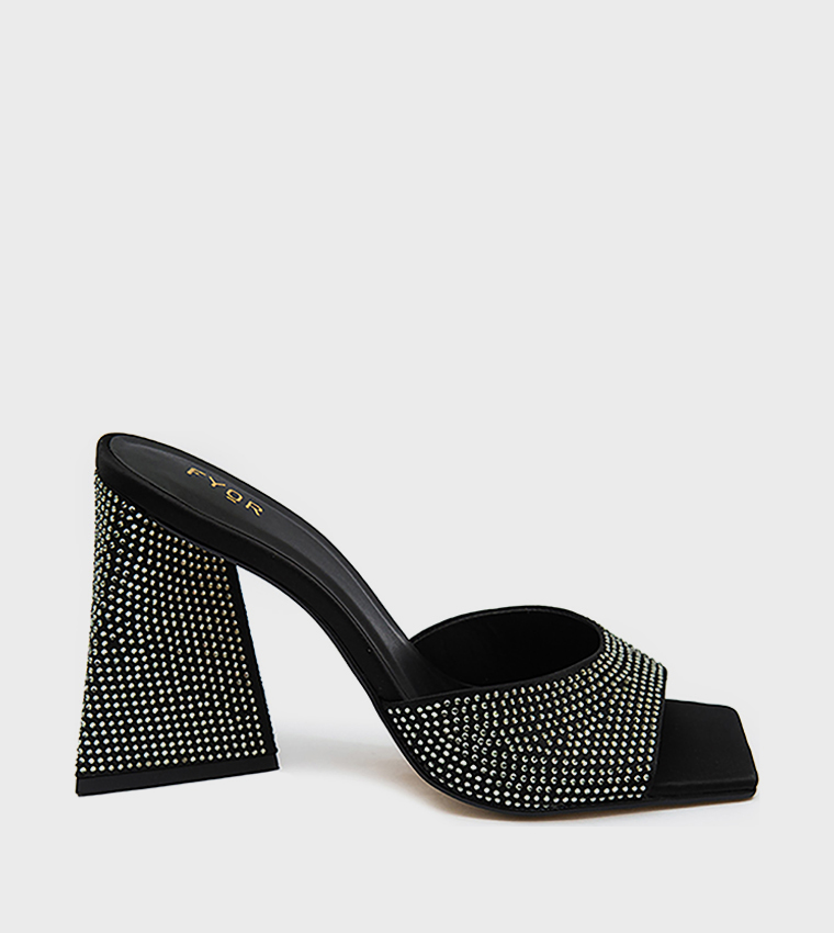 Embellished Square Toe Heeled Sandals