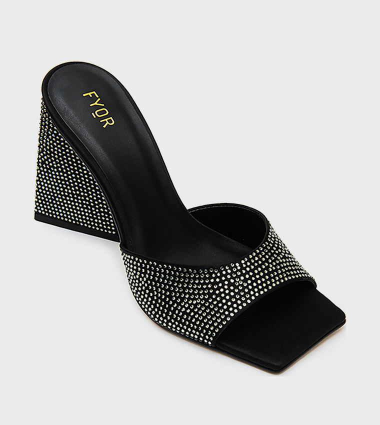 Embellished Square Toe Heeled Sandals