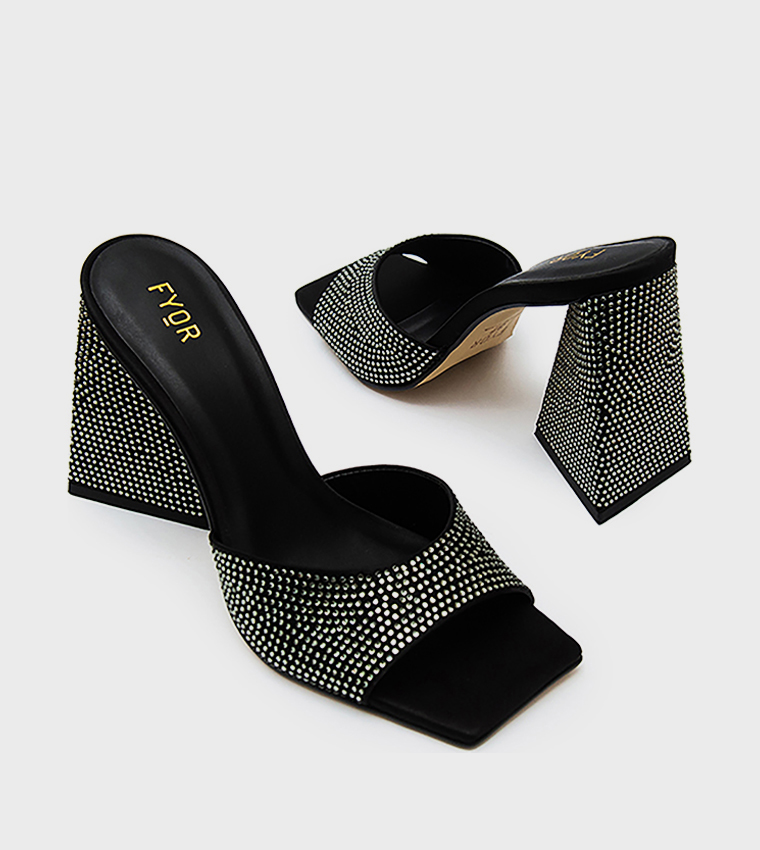 Embellished Square Toe Heeled Sandals