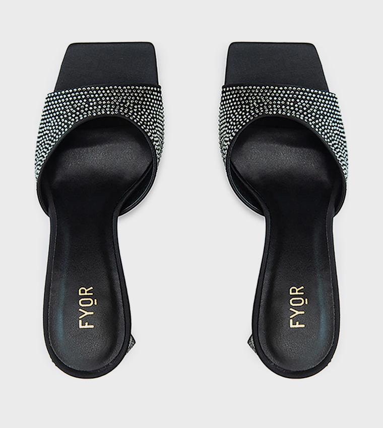 Embellished Square Toe Heeled Sandals