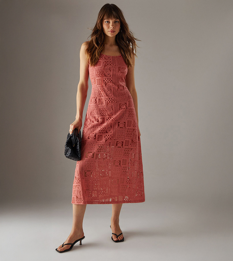 Buy Warehouse Outlet Sleeveless Crochet Lace Midi Dress In Pink | 6thStreet Oman Buy Warehouse Outlet Sleeveless Crochet Lace Midi Dress In Pink | 6thStreet Oman