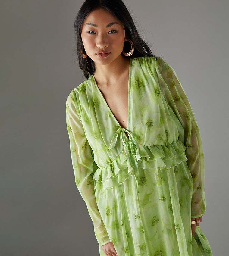 Petite Chiffon Plunge Neck Midi Smock Dress