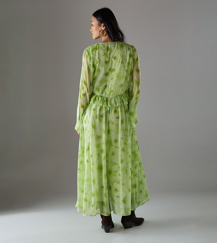 Petite Chiffon Plunge Neck Midi Smock Dress