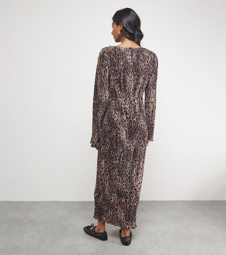 Buy Oasis Plisse Animal Printed Belted Column Midi Dress In Brown |  6thstreet Saudi Arabia