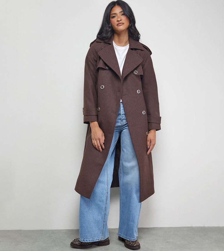 Wool Mix Belted Trench Coat