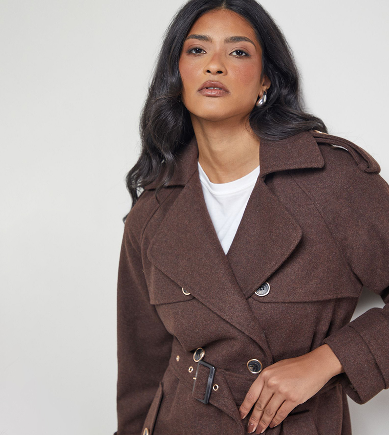 Wool Mix Belted Trench Coat