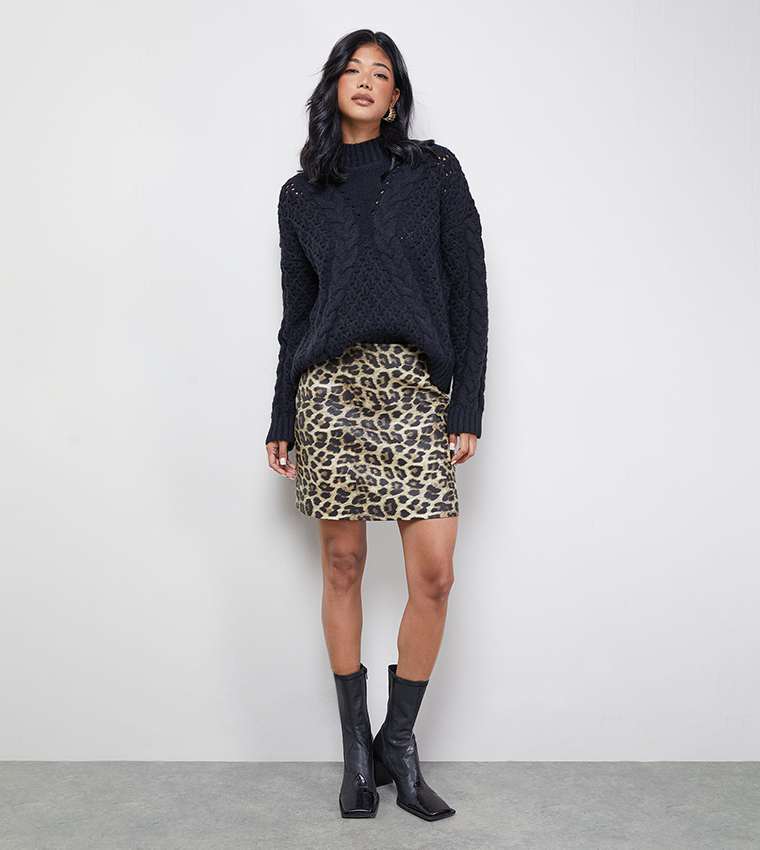 Chunky Cable Knit High Neck Sweater