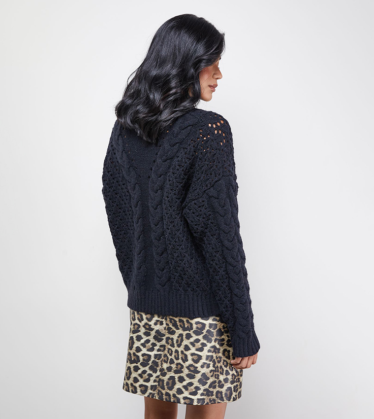 Chunky Cable Knit High Neck Sweater