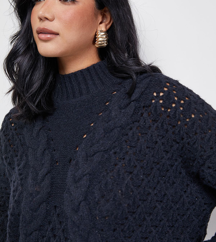 Chunky Cable Knit High Neck Sweater