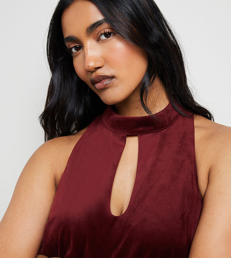 Bonded Velvet High Neck Mini Dress