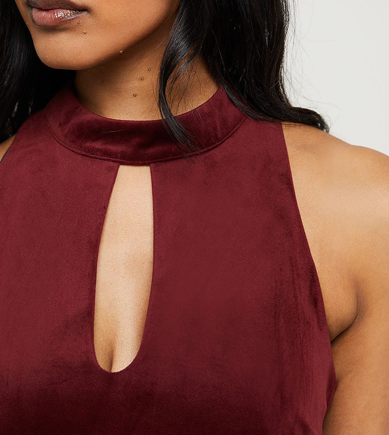 Bonded Velvet High Neck Mini Dress