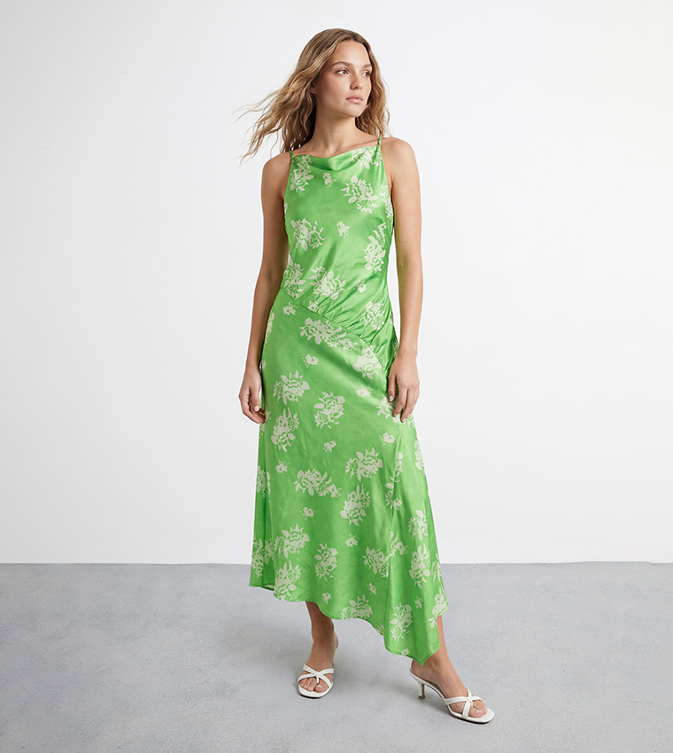 warehouse green floral dress Buy Printed Racer Neck Seam Detail Bias Maxi In has_m